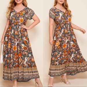 Boho plus floral print dress